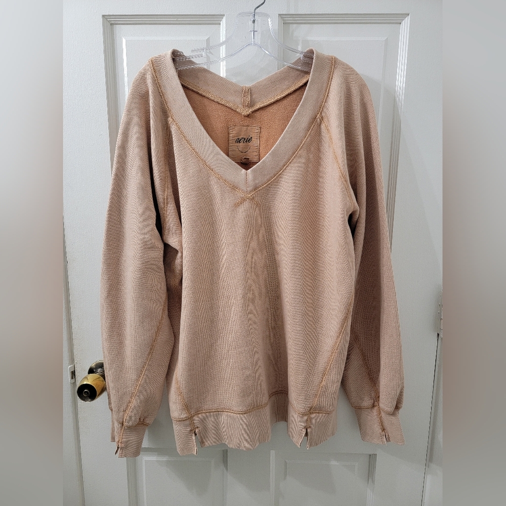 Aerie Soft Beige V-Neck Sweater